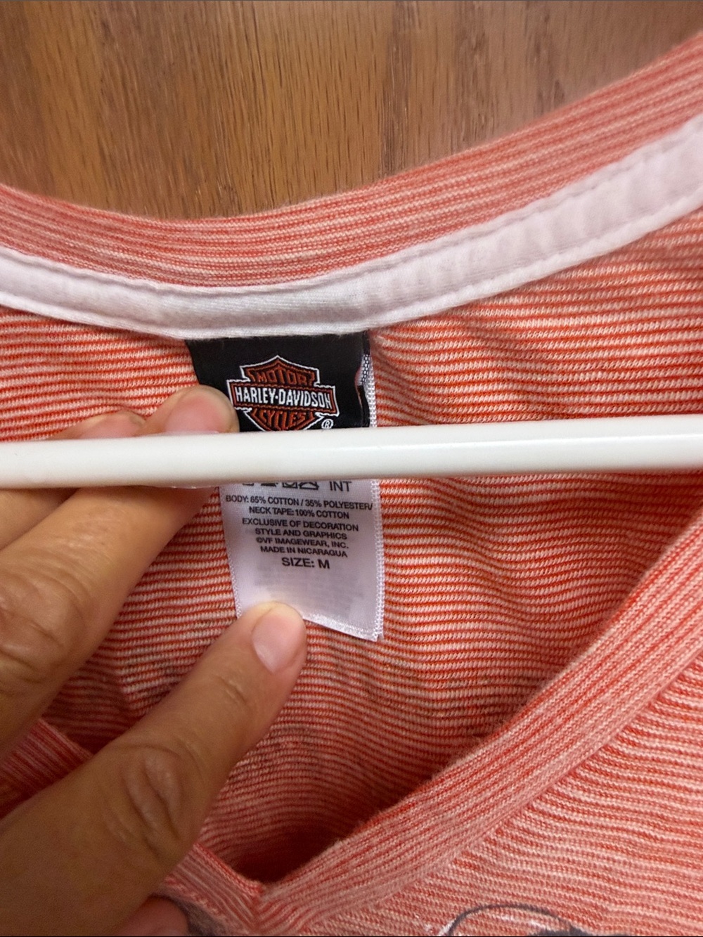 Harley-Davidson Salmon Striped V-Neck Tee - Picture 2 of 3